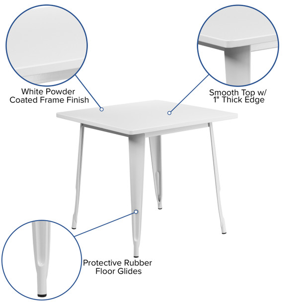Felix Commercial Grade 31.5" Square White Metal Indoor-Outdoor Table