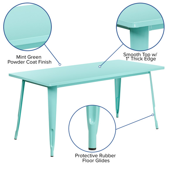 Charis Commercial Grade 31.5" x 63" Rectangular Mint Green Metal Indoor-Outdoor Table