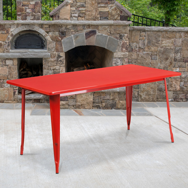 Charis Commercial Grade 31.5" x 63" Rectangular Red Metal Indoor-Outdoor Table