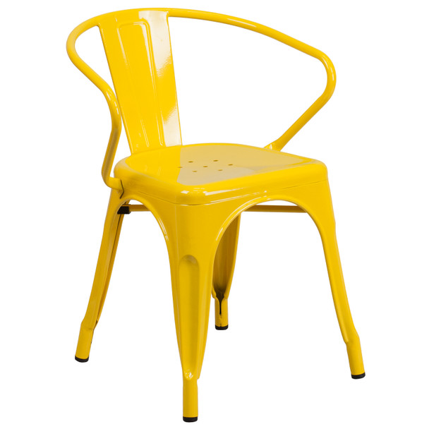 Fisher Commercial Grade 31.5" x 63" Rectangular Yellow Metal Indoor-Outdoor Table Set with 4 Arm Chairs