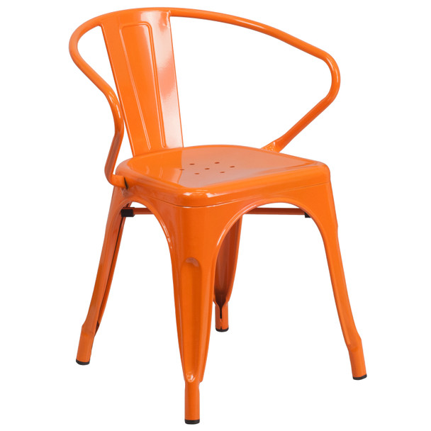 Oakley Commercial Grade 31.5" x 63" Rectangular Orange Metal Indoor-Outdoor Table Set with 6 Arm Chairs