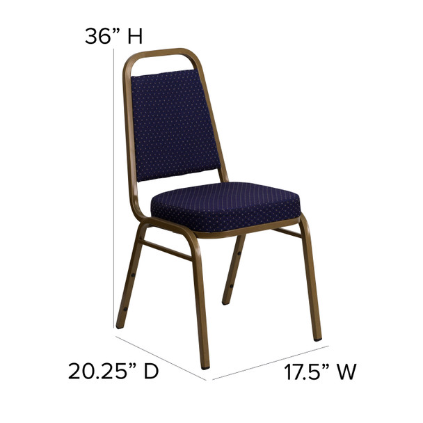 HERCULES Series Trapezoidal Back Stacking Banquet Chair in Navy Patterned Fabric - Gold Frame