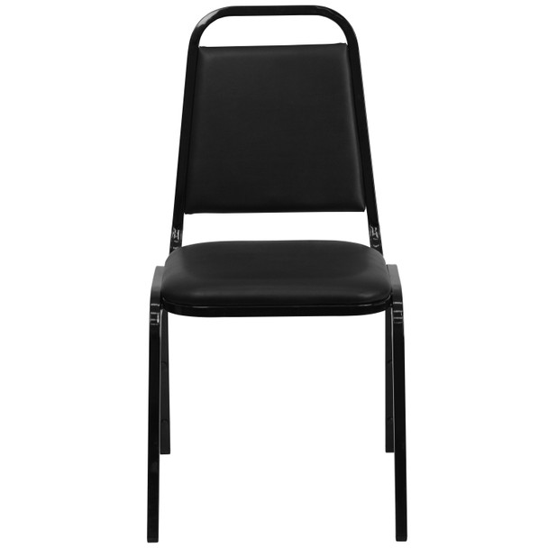 HERCULES Series Trapezoidal Back Stacking Banquet Chair in Black Vinyl - Black Frame