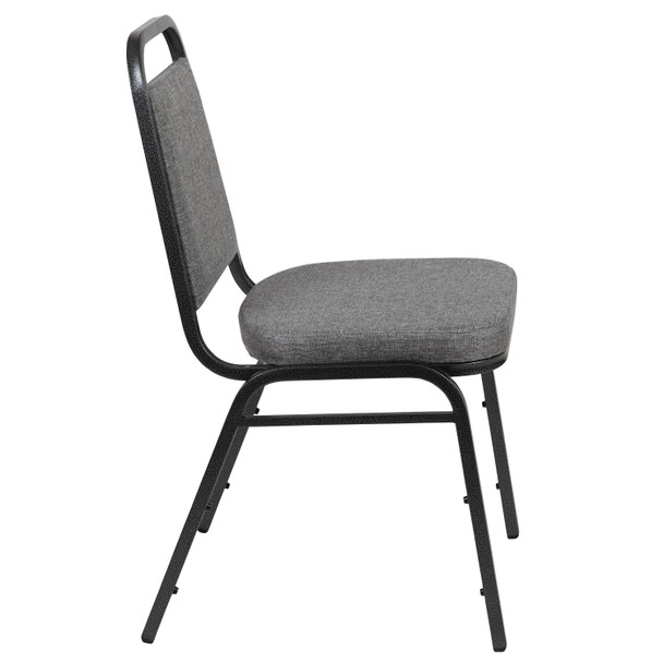 HERCULES Series Trapezoidal Back Stacking Banquet Chair with 2.5" Thick Seat in Gray Fabric - Silver Vein Frame