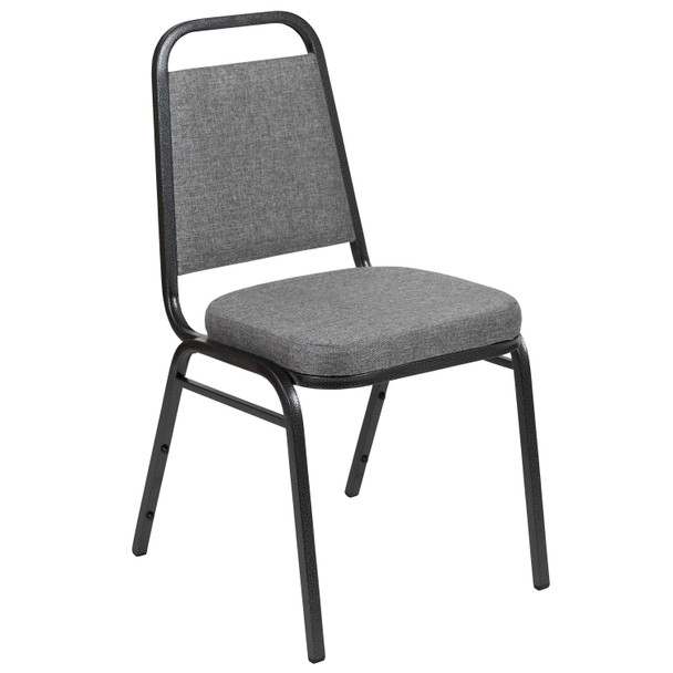 HERCULES Series Trapezoidal Back Stacking Banquet Chair with 2.5" Thick Seat in Gray Fabric - Silver Vein Frame