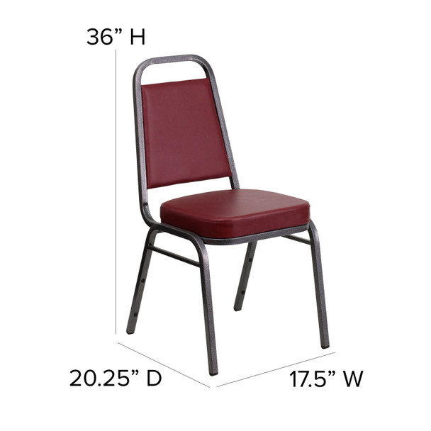 HERCULES Series Trapezoidal Back Stacking Banquet Chair in Burgundy Vinyl - Silver Vein Frame