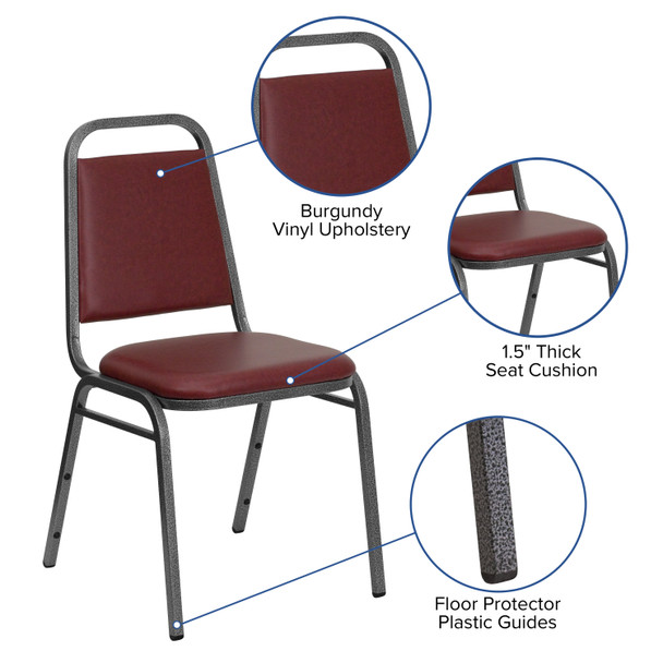 HERCULES Series Trapezoidal Back Stacking Banquet Chair in Burgundy Vinyl - Silver Vein Frame