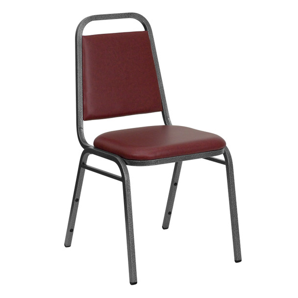 HERCULES Series Trapezoidal Back Stacking Banquet Chair in Burgundy Vinyl - Silver Vein Frame