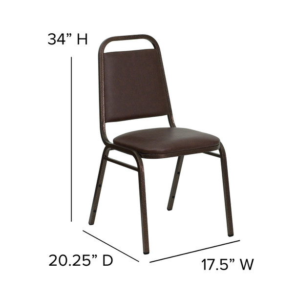 HERCULES Series Trapezoidal Back Stacking Banquet Chair in Brown Vinyl - Copper Vein Frame