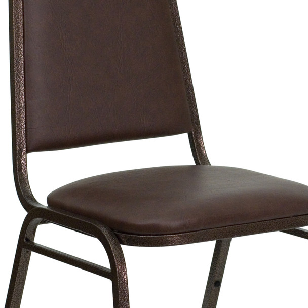 HERCULES Series Trapezoidal Back Stacking Banquet Chair in Brown Vinyl - Copper Vein Frame