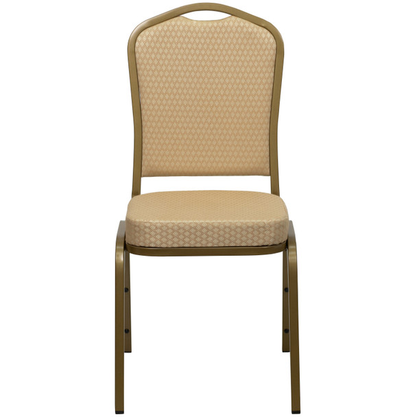 HERCULES Series Crown Back Stacking Banquet Chair in Beige Patterned Fabric - Gold Frame