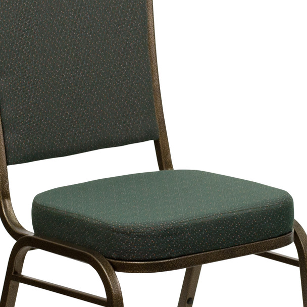 HERCULES Series Crown Back Stacking Banquet Chair in Green Patterned Fabric - Gold Vein Frame