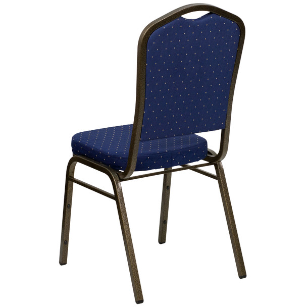 HERCULES Series Crown Back Stacking Banquet Chair in Navy Blue Dot Patterned Fabric - Gold Vein Frame