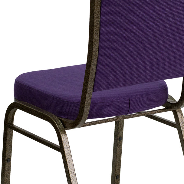 HERCULES Series Crown Back Stacking Banquet Chair in Purple Fabric - Gold Vein Frame