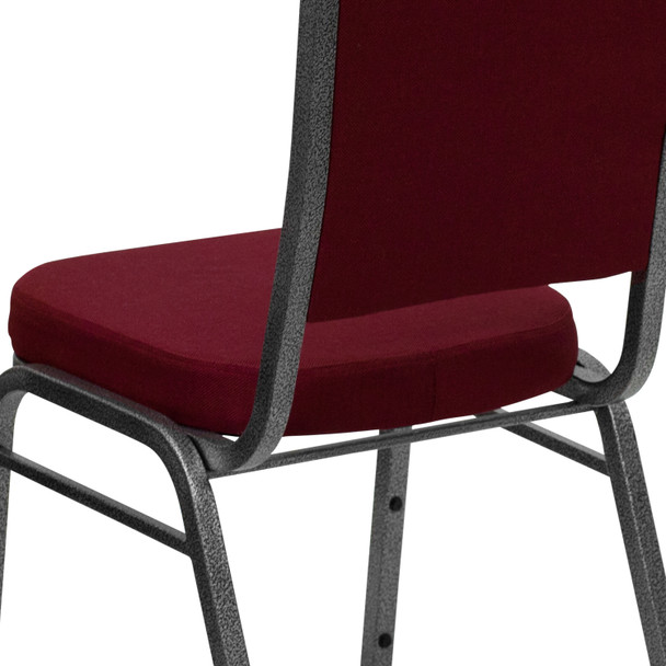 HERCULES Series Crown Back Stacking Banquet Chair in Burgundy Fabric - Silver Vein Frame