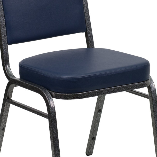 HERCULES Series Crown Back Stacking Banquet Chair in Navy Vinyl - Silver Vein Frame