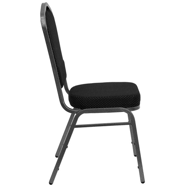 HERCULES Series Crown Back Stacking Banquet Chair in Black Dot Patterned Fabric - Silver Vein Frame