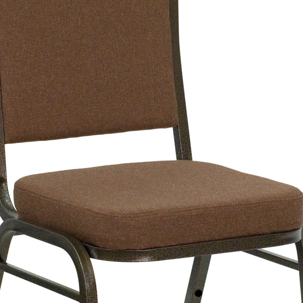 HERCULES Series Crown Back Stacking Banquet Chair in Coffee Fabric - Gold Vein Frame