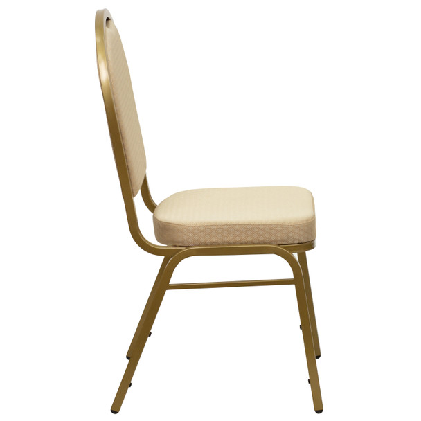 HERCULES Series Dome Back Stacking Banquet Chair in Beige Patterned Fabric - Gold Frame