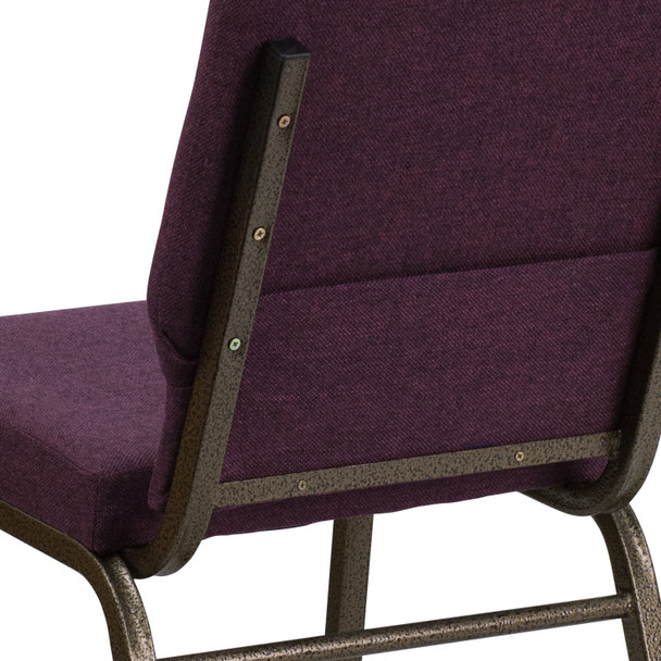 HERCULES Series 18.5''W Stacking Church Chair in Plum Fabric - Gold Vein Frame