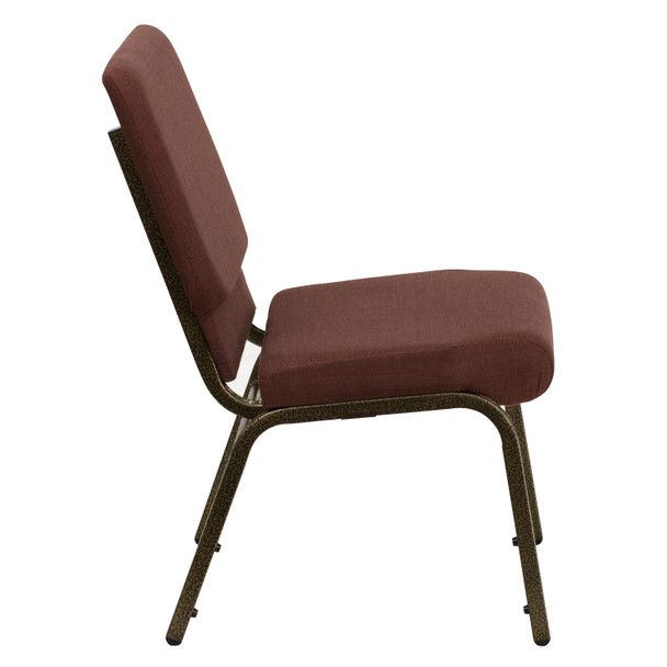 HERCULES Series 18.5''W Stacking Church Chair in Brown Fabric - Gold Vein Frame