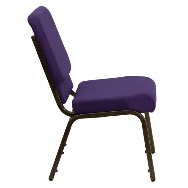 HERCULES Series 18.5''W Stacking Church Chair in Royal Purple Fabric - Gold Vein Frame