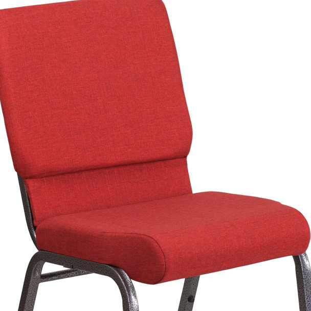 HERCULES Series 18.5''W Stacking Church Chair in Red Fabric - Silver Vein Frame