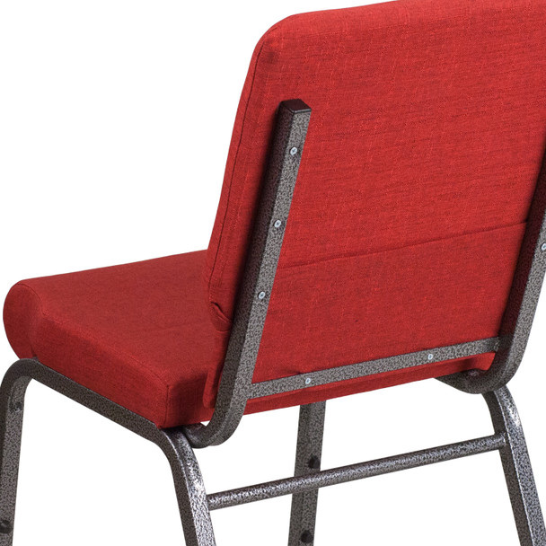 HERCULES Series 18.5''W Stacking Church Chair in Red Fabric - Silver Vein Frame