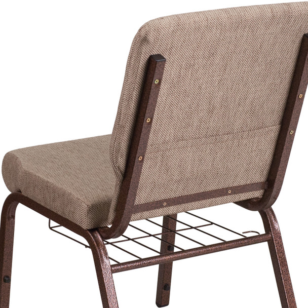 HERCULES Series 18.5''W Church Chair in Beige Fabric with Book Rack - Copper Vein Frame