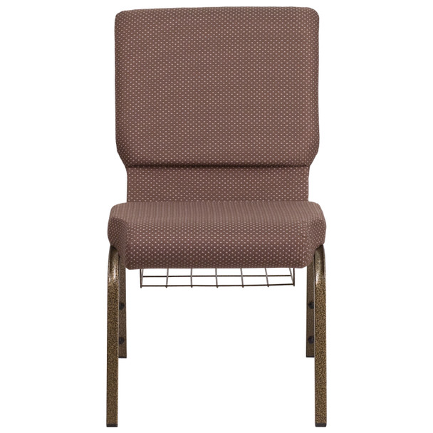 HERCULES Series 18.5''W Church Chair in Brown Dot Fabric with Book Rack - Gold Vein Frame