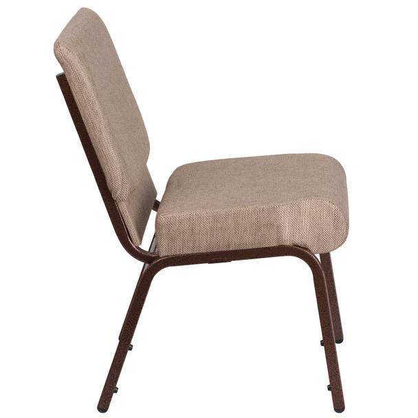 HERCULES Series 21''W Stacking Church Chair in Beige Fabric - Copper Vein Frame