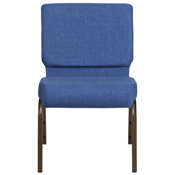 HERCULES Series 21''W Stacking Church Chair in Blue Fabric - Gold Vein Frame