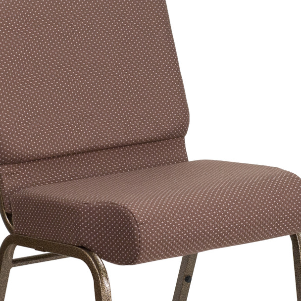 HERCULES Series 21''W Stacking Church Chair in Brown Dot Fabric - Gold Vein Frame