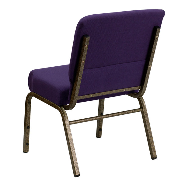 HERCULES Series 21''W Stacking Church Chair in Royal Purple Fabric - Gold Vein Frame