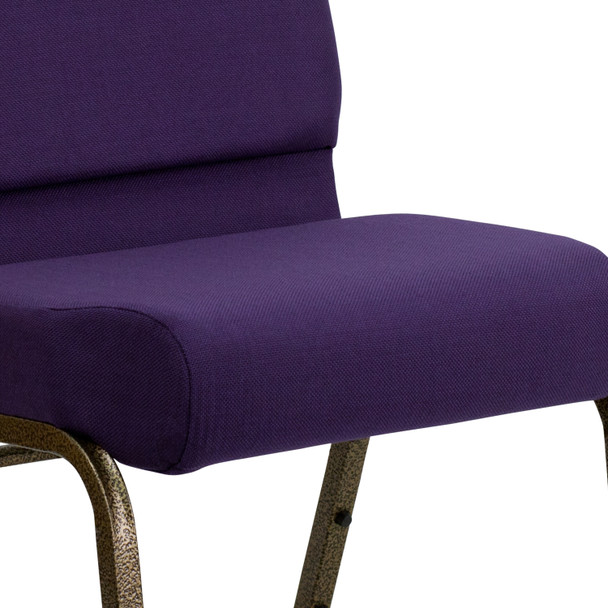 HERCULES Series 21''W Stacking Church Chair in Royal Purple Fabric - Gold Vein Frame