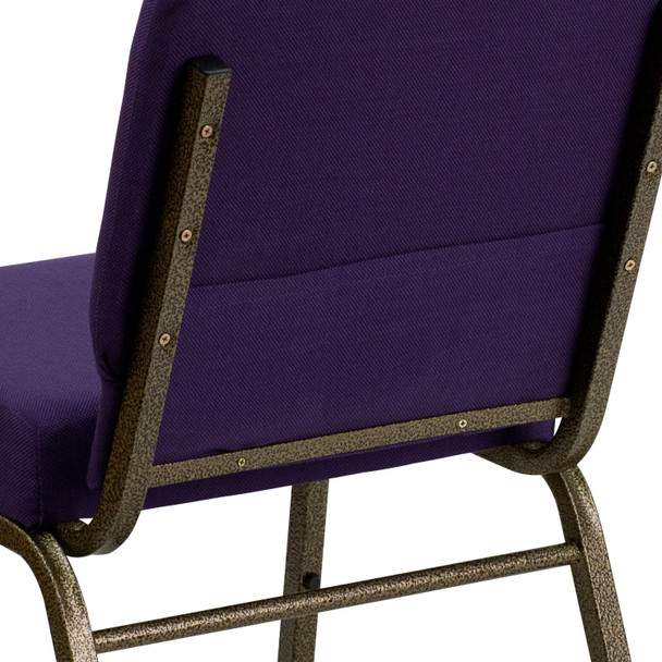 HERCULES Series 21''W Stacking Church Chair in Royal Purple Fabric - Gold Vein Frame