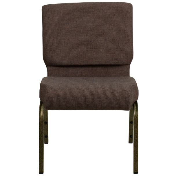 HERCULES Series 21''W Stacking Church Chair in Brown Fabric - Gold Vein Frame