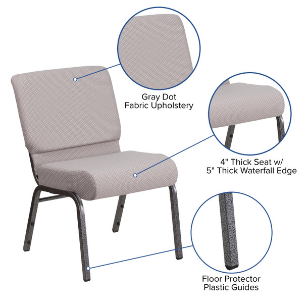 HERCULES Series 21''W Church Chair in Gray Dot Fabric - Silver Vein Frame