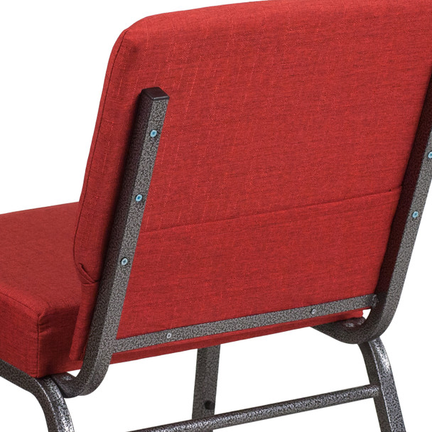 HERCULES Series 21''W Stacking Church Chair in Crimson Fabric - Silver Vein Frame