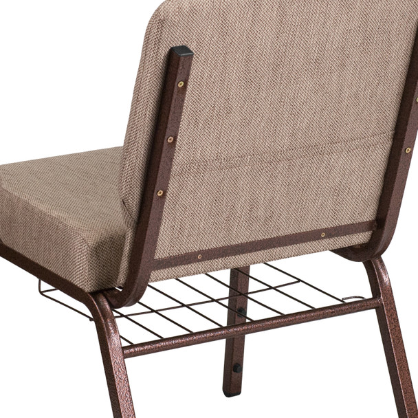 HERCULES Series 21''W Church Chair in Beige Fabric with Book Rack - Copper Vein Frame