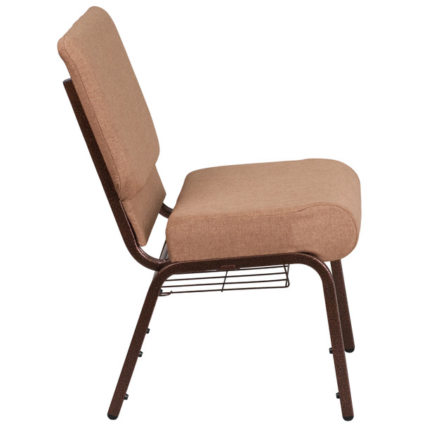 HERCULES Series 21''W Church Chair in Caramel Fabric with Cup Book Rack - Copper Vein Frame