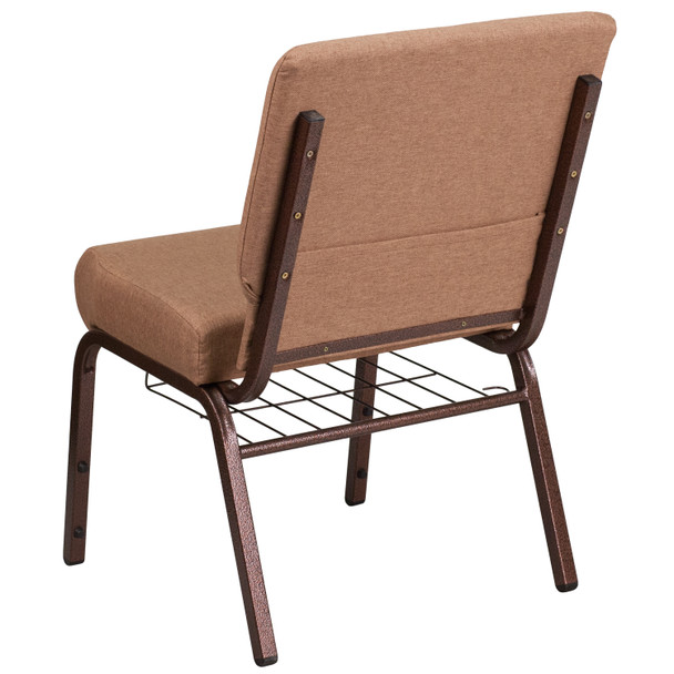 HERCULES Series 21''W Church Chair in Caramel Fabric with Cup Book Rack - Copper Vein Frame