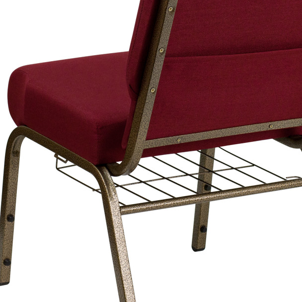 HERCULES Series 21''W Church Chair in Burgundy Fabric with Cup Book Rack - Gold Vein Frame