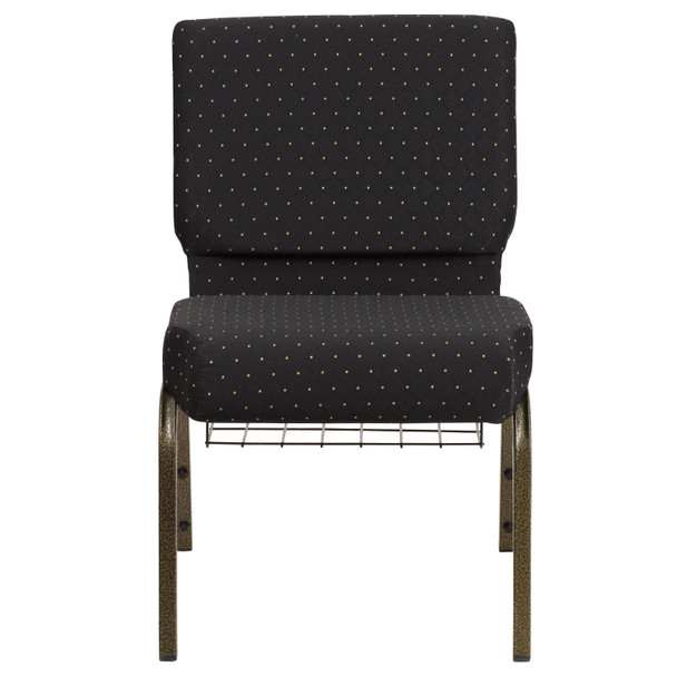 HERCULES Series 21''W Church Chair in Black Dot Patterned Fabric with Cup Book Rack - Gold Vein Frame