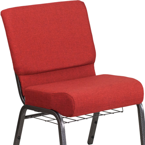 HERCULES Series 21''W Church Chair in Crimson Fabric with Cup Book Rack - Silver Vein Frame