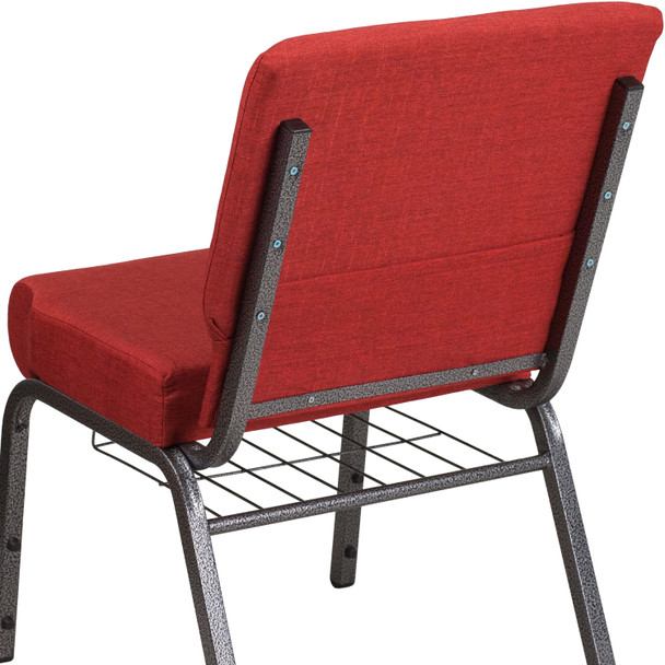 HERCULES Series 21''W Church Chair in Crimson Fabric with Cup Book Rack - Silver Vein Frame