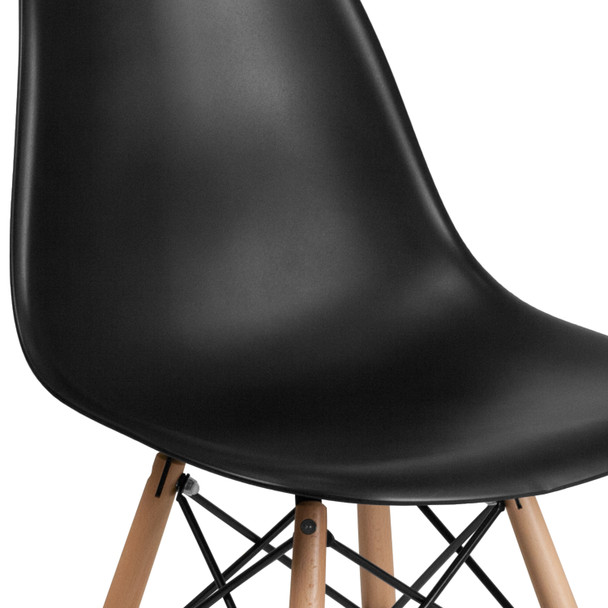 Elon Series Black Plastic Chair with Wooden Legs