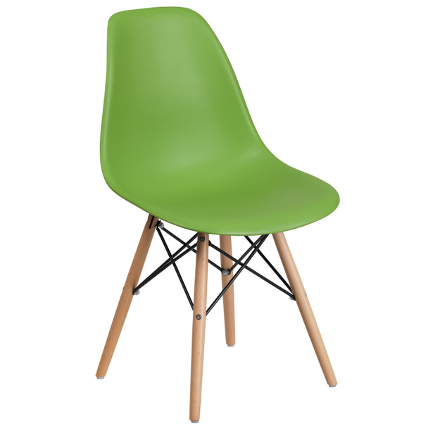 Elon Series Green Plastic Chair with Wooden Legs