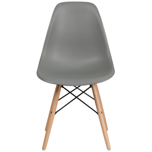 Elon Series Moss Gray Plastic Chair with Wooden Legs