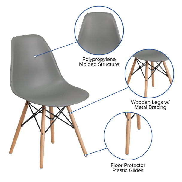 Elon Series Moss Gray Plastic Chair with Wooden Legs